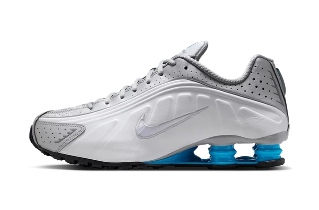 Nike Shox R4 Metallic Silver White Blue Lagoon
