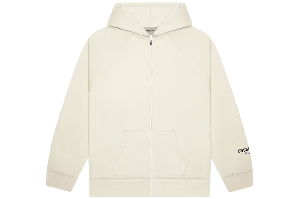 Fear of God Essentials Full Zip Up Hoodie Applique Logo Buttercream