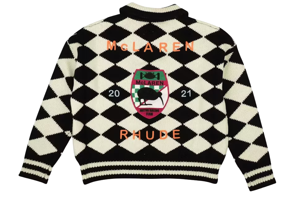 Rhude x McLaren Flag Polo Sweater White/Black - Image 1
